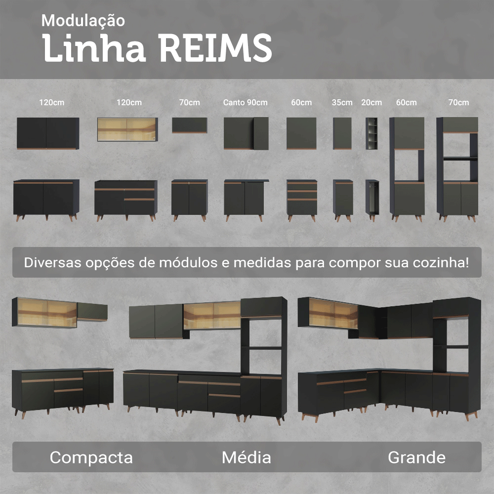 Cocina Compacta 190cm Negro/Marrón Reims 09