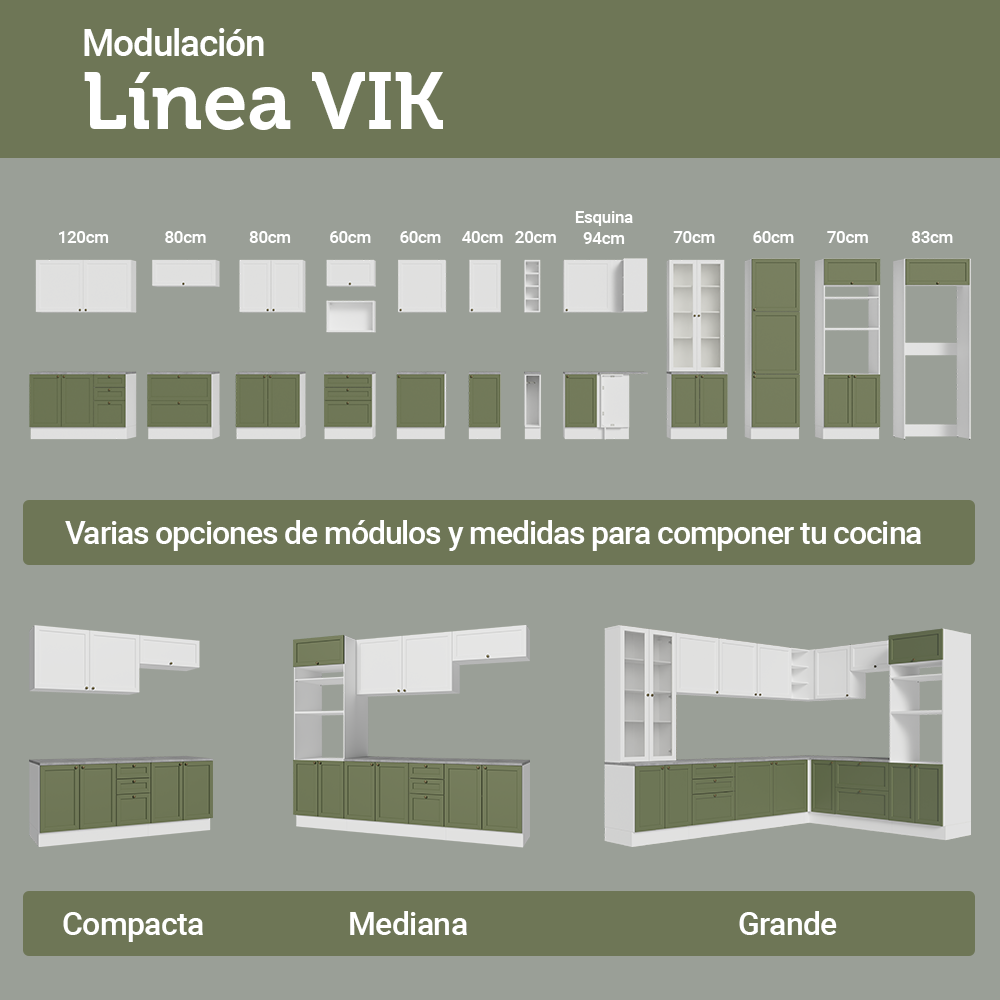 Cocina Integral 270 cm Blanco/Verde/Blanco Vik Madesa 01