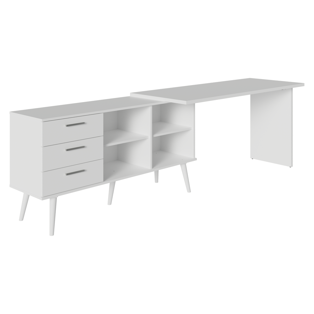 Escritorio Esquinero Gamer 302 cm 3 Cajones Blanco Madesa