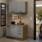 Kit Gabinete Bajo y Gabinete Superior Multiuso 120 cm Marrón/Gris Agata Madesa