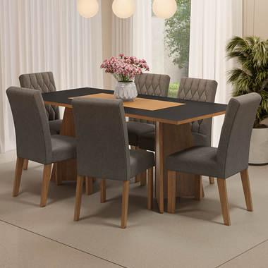 Conjunto de Comedor 6 Sillas Marrón/Negro/Silver Madison Madesa