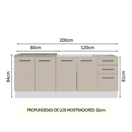 Kit con 2 Muebles de Cocina 3 Cajones y 4 Puertas (Sin Tablero Ni Fregadero) Blanco/Crema Agata Madesa 01