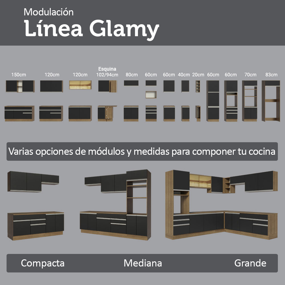 Gabinete Bajo para Fregadero con Accesorios de Cocina 120 x 60 cm 2 Puertas (Con Encimera) Glamy Marrón/Negro