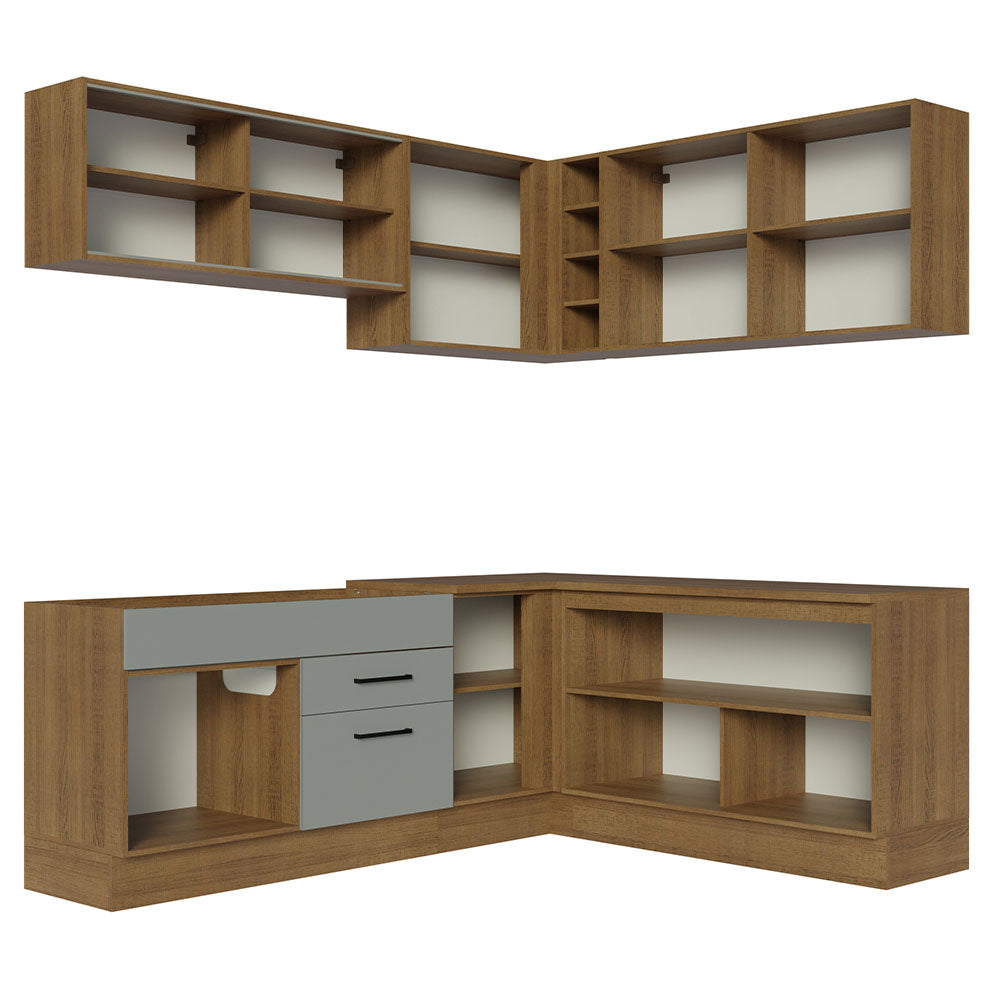 Cocina Integral Esquinera 389cm Marrón/Gris Agata 01