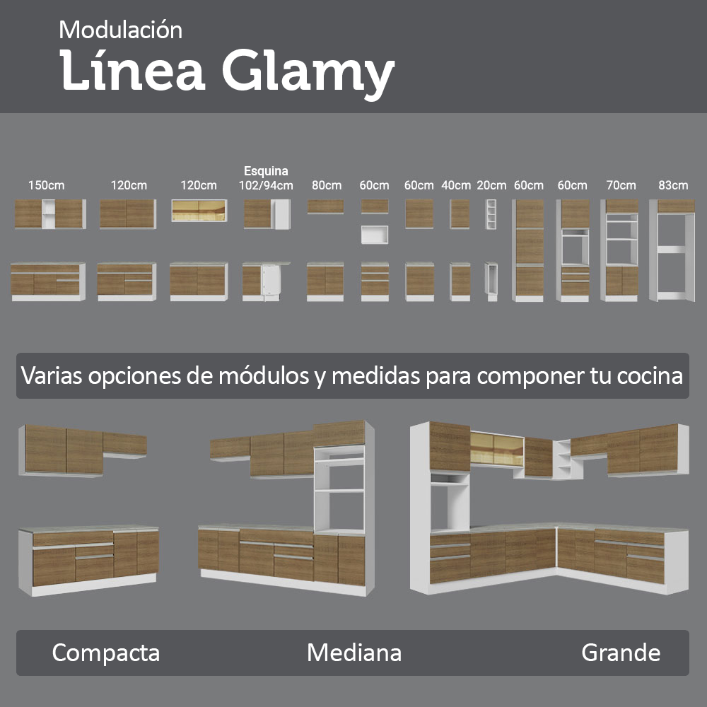 Cocina Integral 549cm Blanco/Marrón Glamy 01