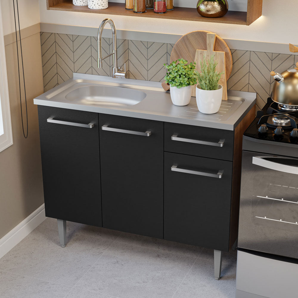 Cocina Integral 165cm con Tarja Marrón/Negro Emilly 09