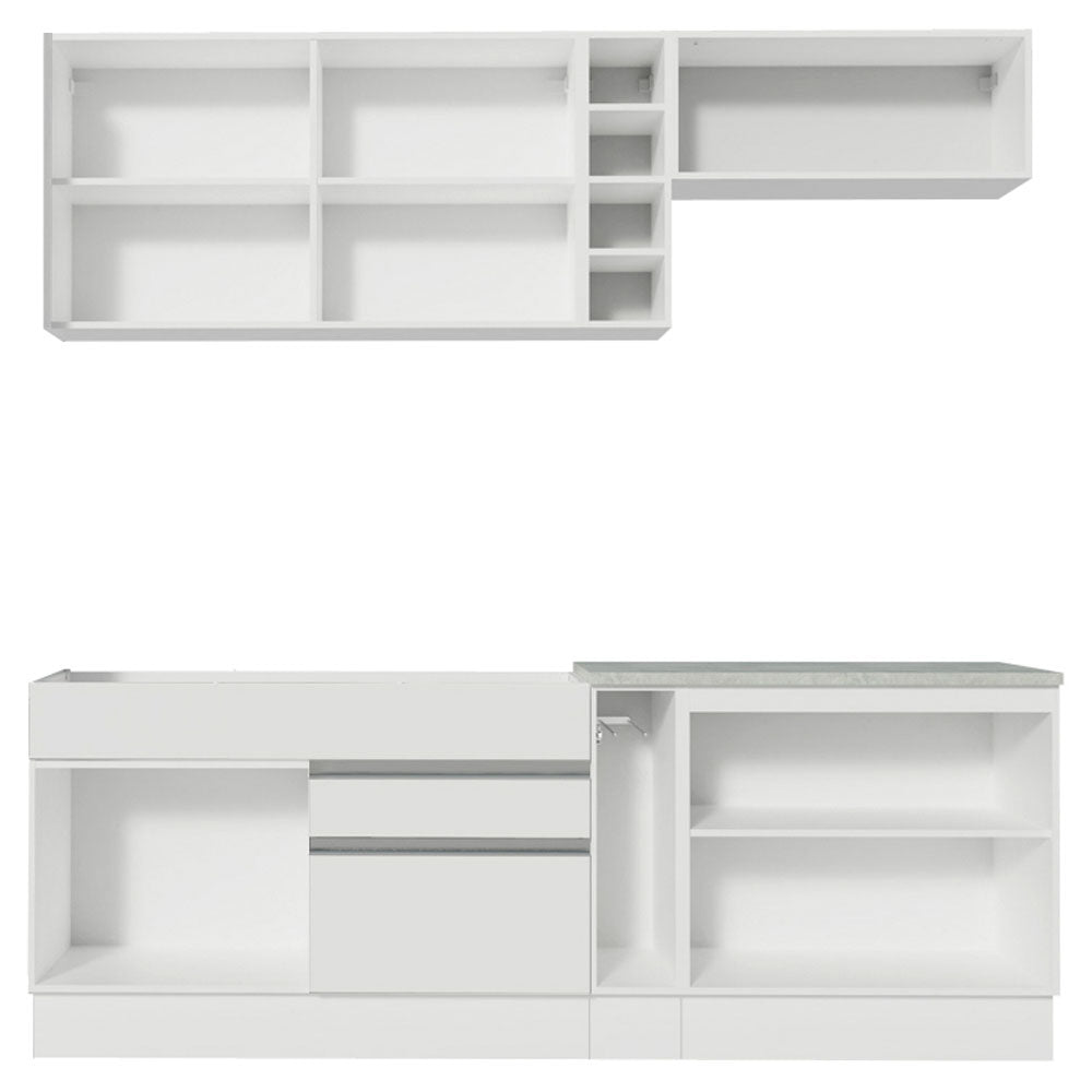 Cocina Compacta 220 x 52 cm 6 Puertas 2 Cajones Blanco/Marrón Glamy Madesa 01