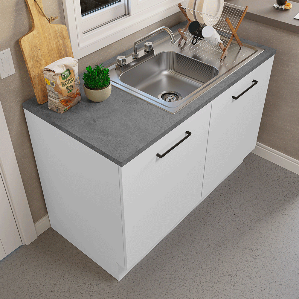 Gabinete Bajo para Fregadero con Accesorios de Cocina 120 x 60 cm 2 Puertas (Con Encimera) Agata Blanco