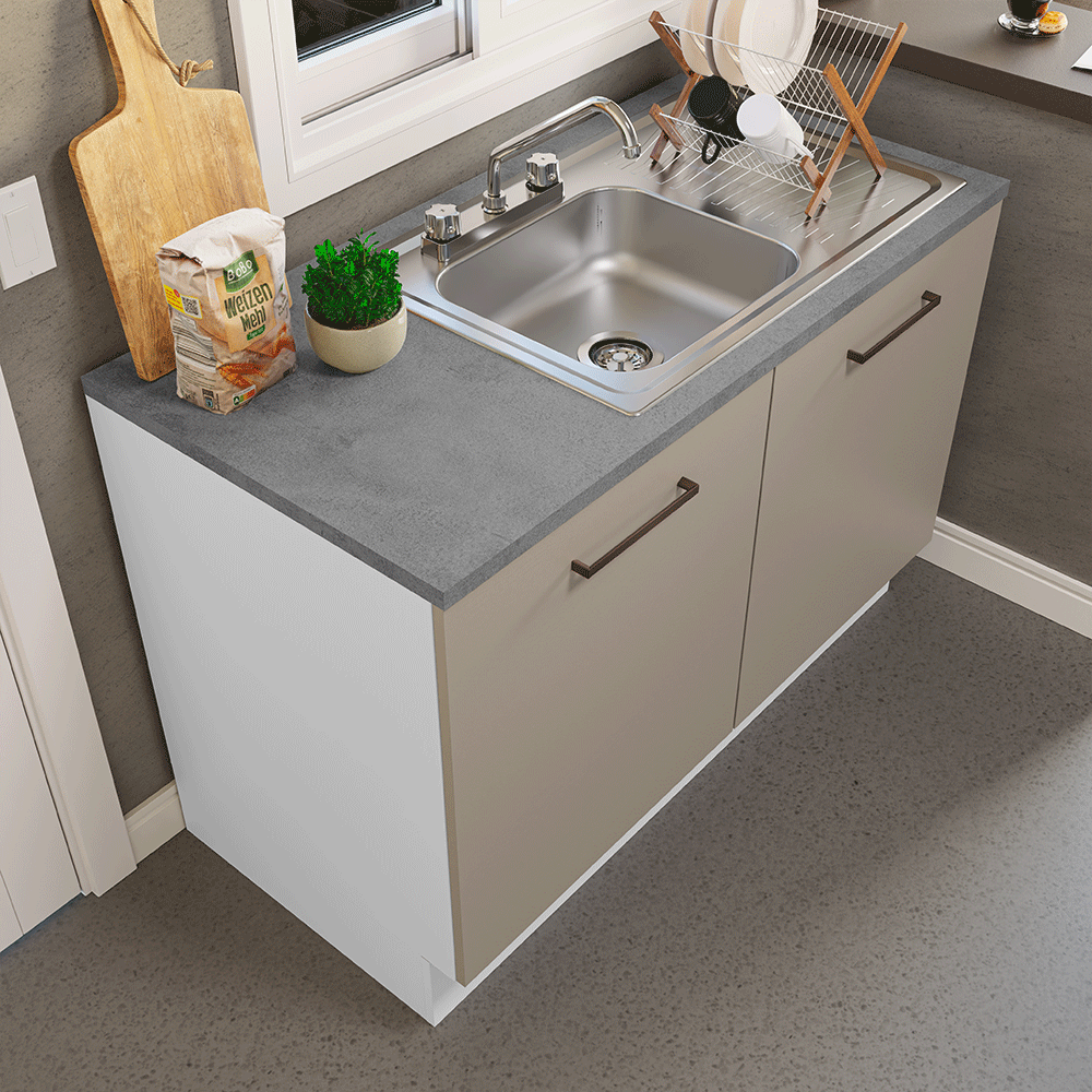 Gabinete Bajo para Fregadero con Accesorios de Cocina 120 x 60 cm 2 Puertas (Con Encimera) Agata Blanco/Crema