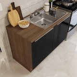 Gabinete Bajo para Fregadero con Accesorios de Cocina 120 cm 2 Puertas (Con Encimera) Lux Marrón/Negro