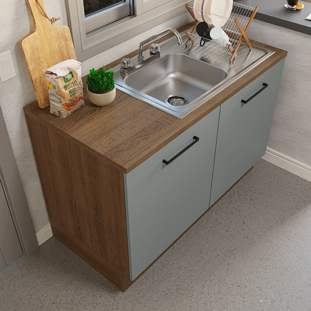 Gabinete Bajo para Fregadero con Accesorios de Cocina 120 cm 2 Puertas Marrón/Gris Agata Madesa