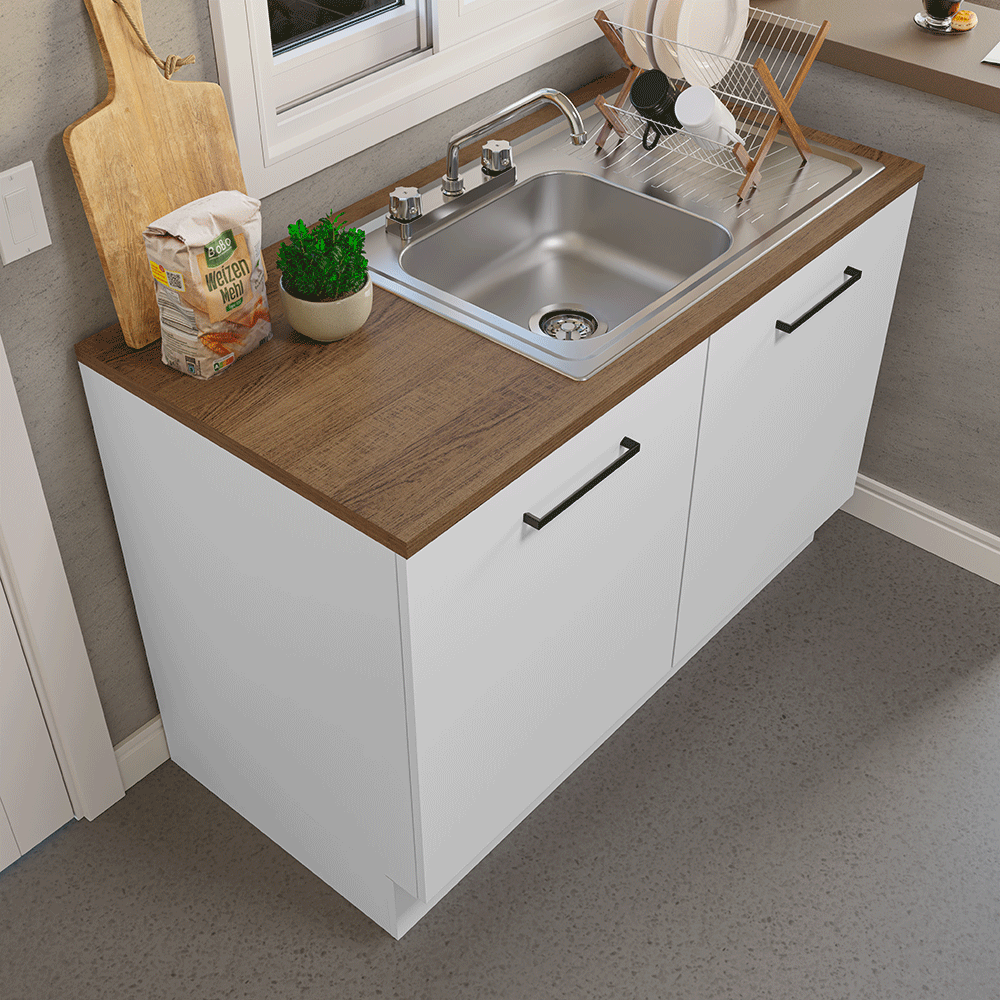 Gabinete Bajo para Fregadero con Accesorios de Cocina 120 cm 2 Puertas Blanco/Marrón Agata Madesa