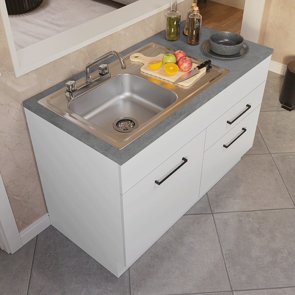Gabinete Bajo para Fregadero con Accesorios de Cocina 120 cm 1 Puerta 2 Cajones Blanco Agata Madesa