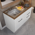 Gabinete Bajo para Fregadero con Accesorios de Cocina 120 cm 1 Puerta 2 Cajones Blanco/Marrón Agata Madesa