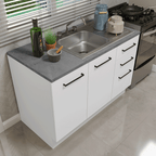 Gabinete Bajo para Fregadero con Accesorios de Cocina 120 cm 2 Puertas 3 Cajones Blanco Agata Madesa