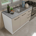 Gabinete Bajo para Fregadero con Accesorios de Cocina 120 cm 2 Puertas 3 Cajones Blanco/Crema Agata Madesa