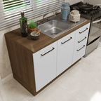 Gabinete Bajo para Fregadero con Accesorios de Cocina 120 cm 2 Puertas 3 Cajones Marrón/Blanco Agata Madesa