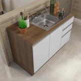 Gabinete Bajo para Fregadero con Accesorios de Cocina 120 x 60 cm 2 Puertas 3 Cajones (Con Encimera) Glamy Marrón/Blanco