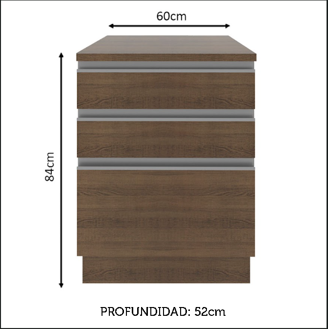 Mueble de Cocina Madesa Glamy 60 cm 3 Cajones Marron