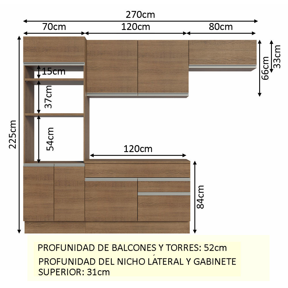 Cocina Integral 270cm Marrón Glamy Madesa 14