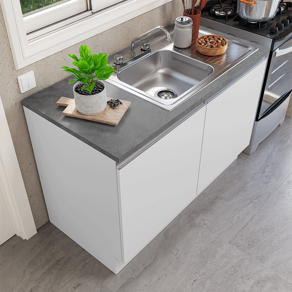 Gabinete Bajo para Fregadero con Accesorios de Cocina 120 cm 2 Puertas Blanco Glamy Madesa
