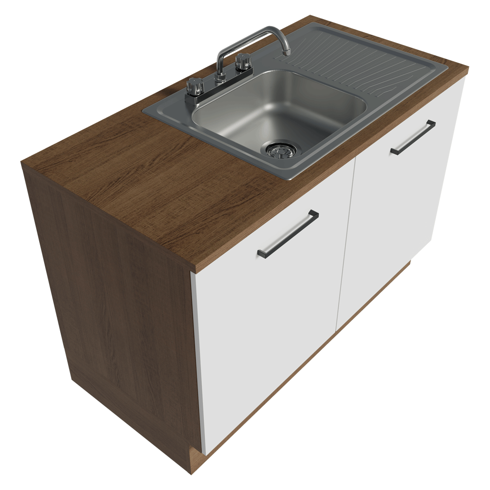 Gabinete Bajo para Fregadero con Accesorios de Cocina 120 x 60 cm 2 Puertas (Con Encimera) Agata Marrón/Blanco