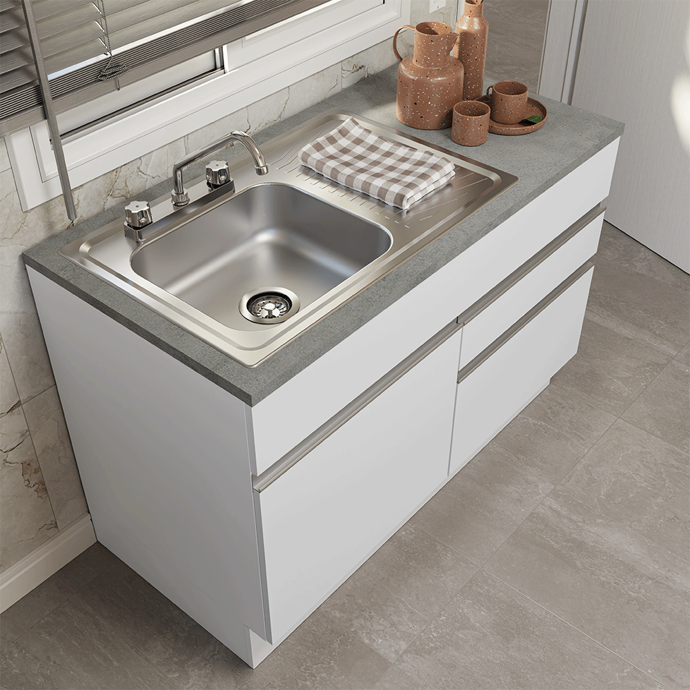 Gabinete Bajo para Fregadero con Accesorios de Cocina 120 cm 1 Puerta 2 Cajones Blanco Glamy Madesa