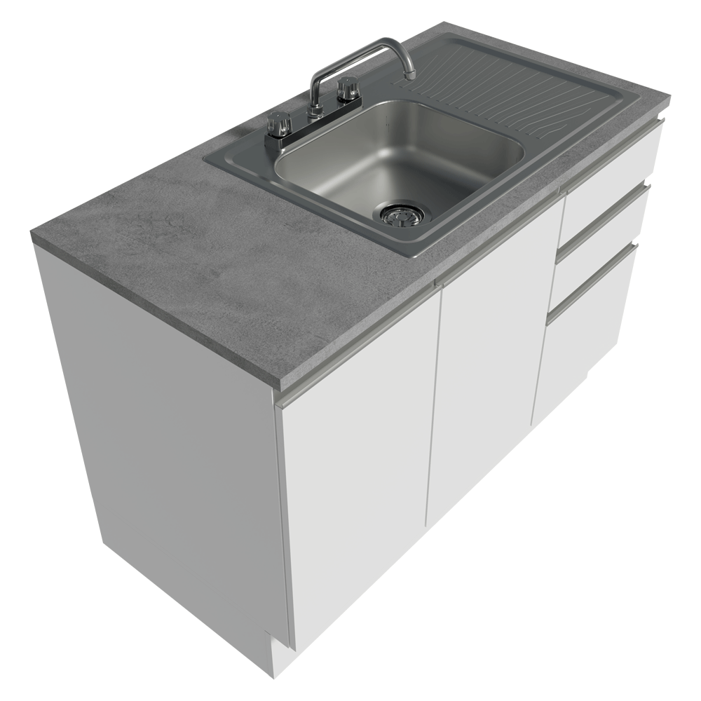 Gabinete Bajo para Fregadero con Accesorios de Cocina 120 x 60 cm 2 Puertas 3 Cajones (Con Encimera) Glamy Blanco