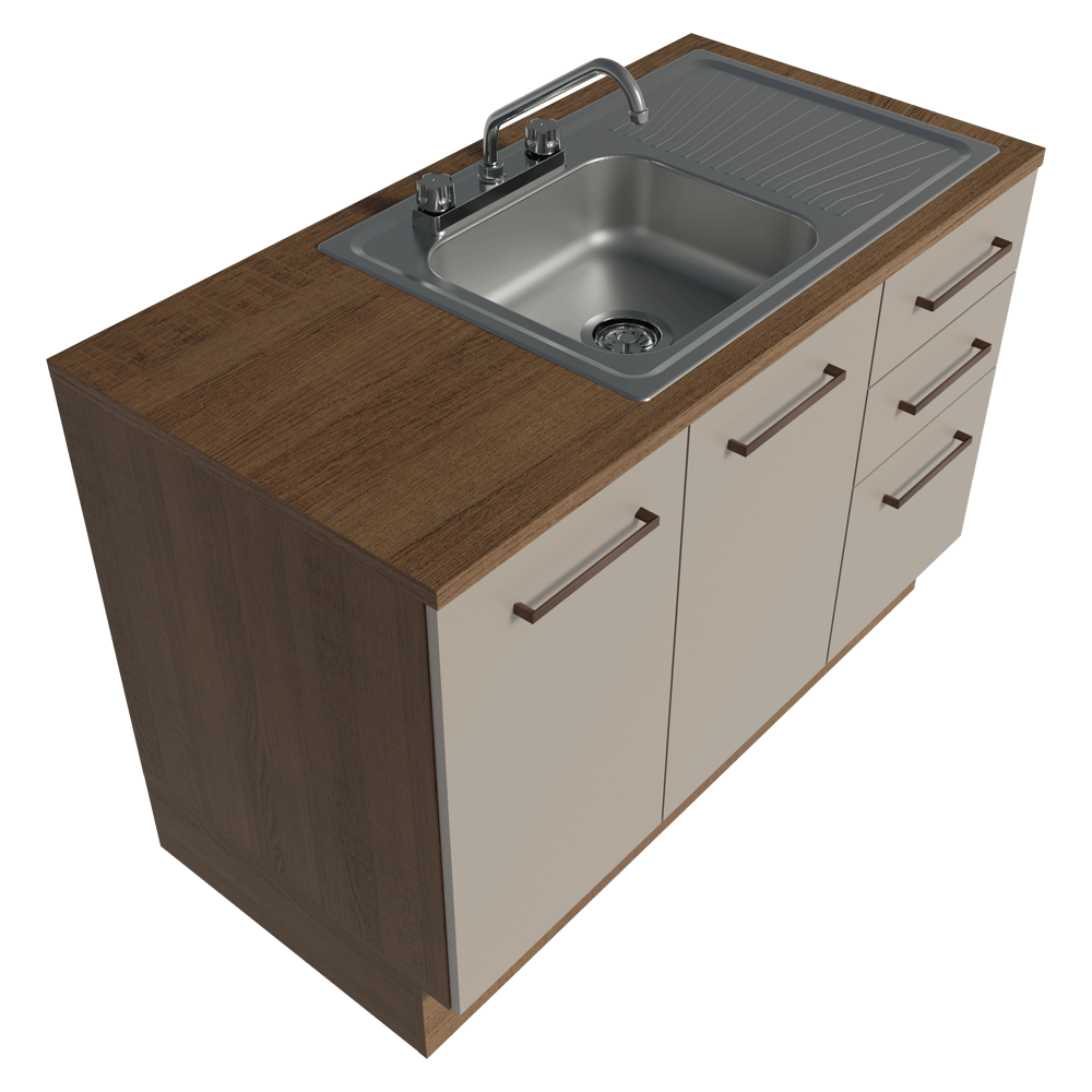 Gabinete Bajo para Fregadero con Accesorios de Cocina 120 x 60 cm 2 Puertas 3 Cajones (Con Encimera) Agata Marrón/Crema