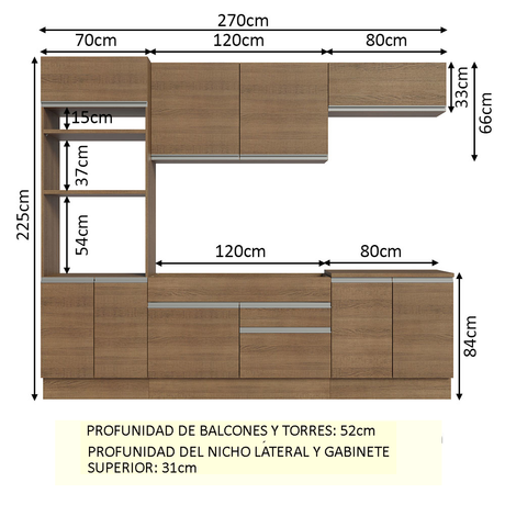 Cocina Integral 270cm Marrón Glamy Madesa 13