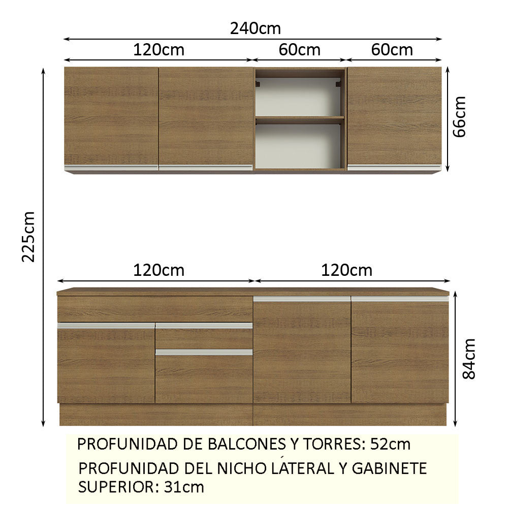 Cocina Integral 240cm Marrón Glamy Madesa 06