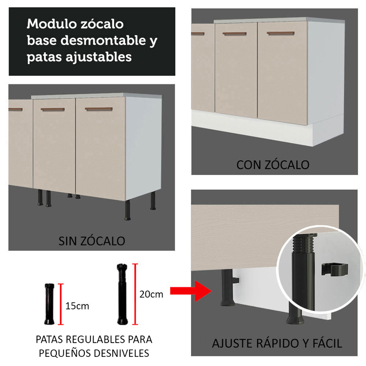 Gabinete Bajo para Fregadero 150 cm 2 Puertas 2 Cajones Sin Encimera Blanco/Crema Agata Madesa