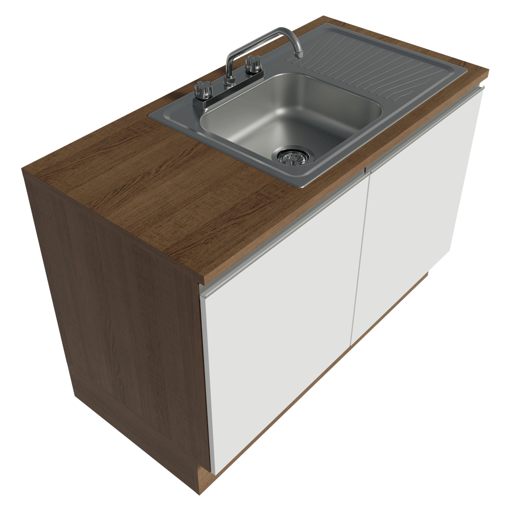Gabinete Bajo para Fregadero con Accesorios de Cocina 120 x 60 cm 2 Puertas (Con Encimera) Glamy Marrón/Blanco