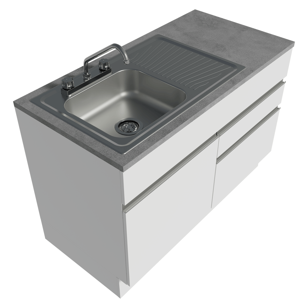 Gabinete Bajo para Fregadero con Accesorios de Cocina 120 cm 1 Puerta 2 Cajones Blanco Glamy Madesa