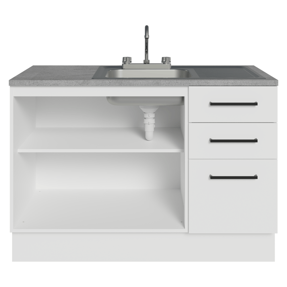 Gabinete Bajo para Fregadero con Accesorios de Cocina 120 cm 2 Puertas 3 Cajones Blanco Agata Madesa