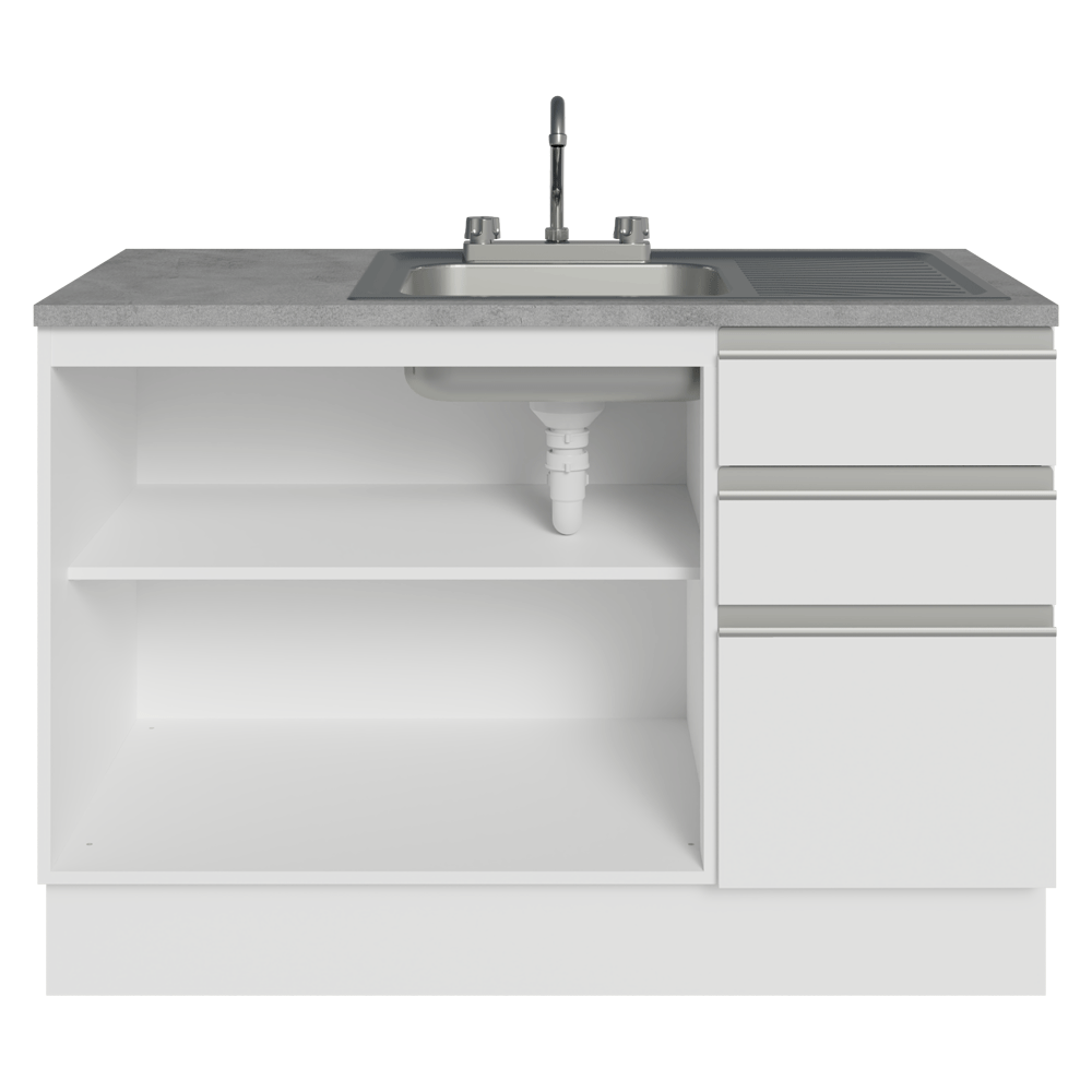 Gabinete Bajo para Fregadero con Accesorios de Cocina 120 x 60 cm 2 Puertas 3 Cajones (Con Encimera) Glamy Blanco