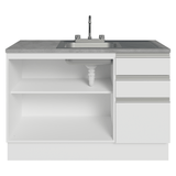 Gabinete Bajo para Fregadero con Accesorios de Cocina 120 x 60 cm 2 Puertas 3 Cajones (Con Encimera) Glamy Blanco