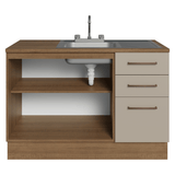 Gabinete Bajo para Fregadero con Accesorios de Cocina 120 x 60 cm 2 Puertas 3 Cajones (Con Encimera) Agata Marrón/Crema