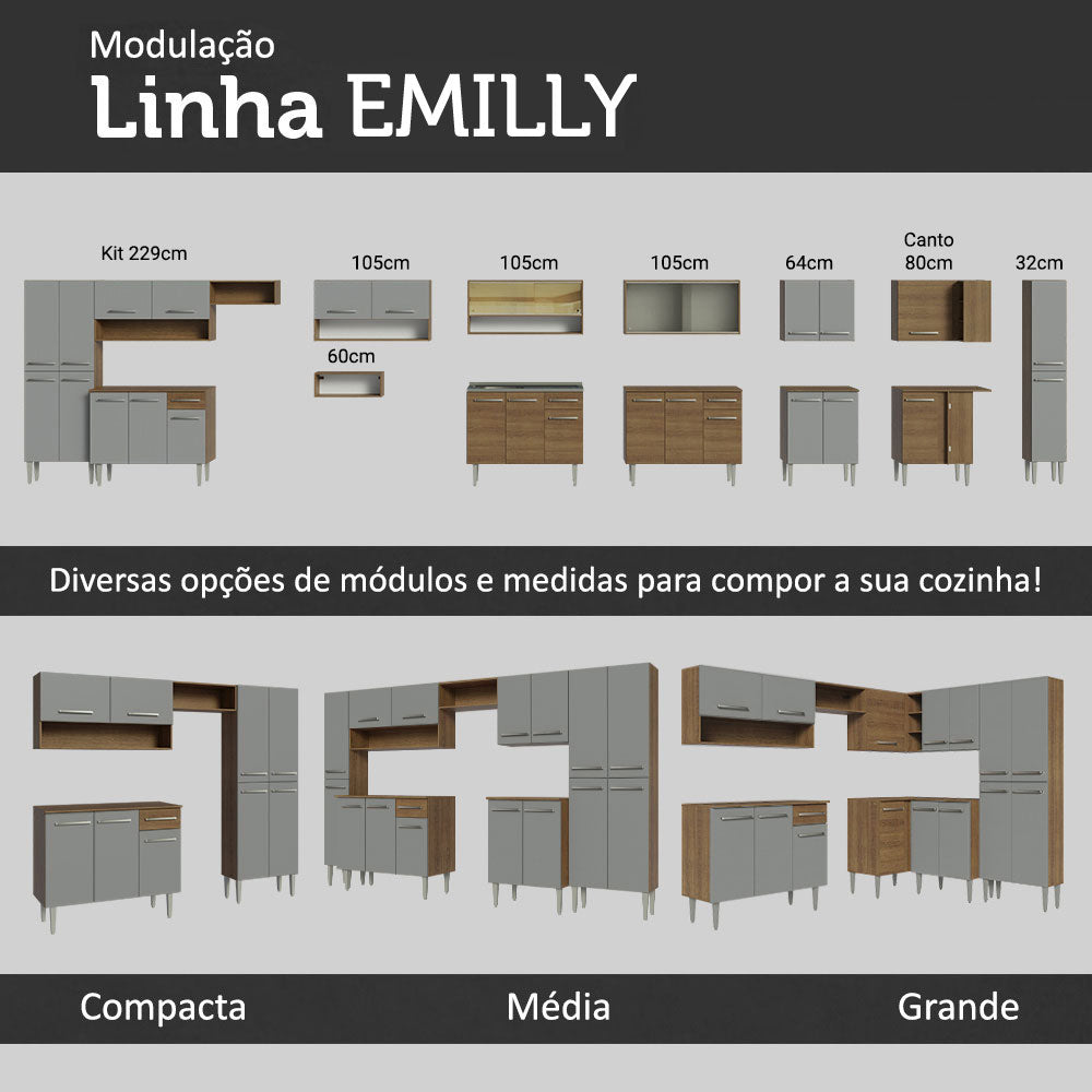 Gabinete Superior 105 cm 2 Puertas 1 Nicho Marrón/Gris Emilly Madesa