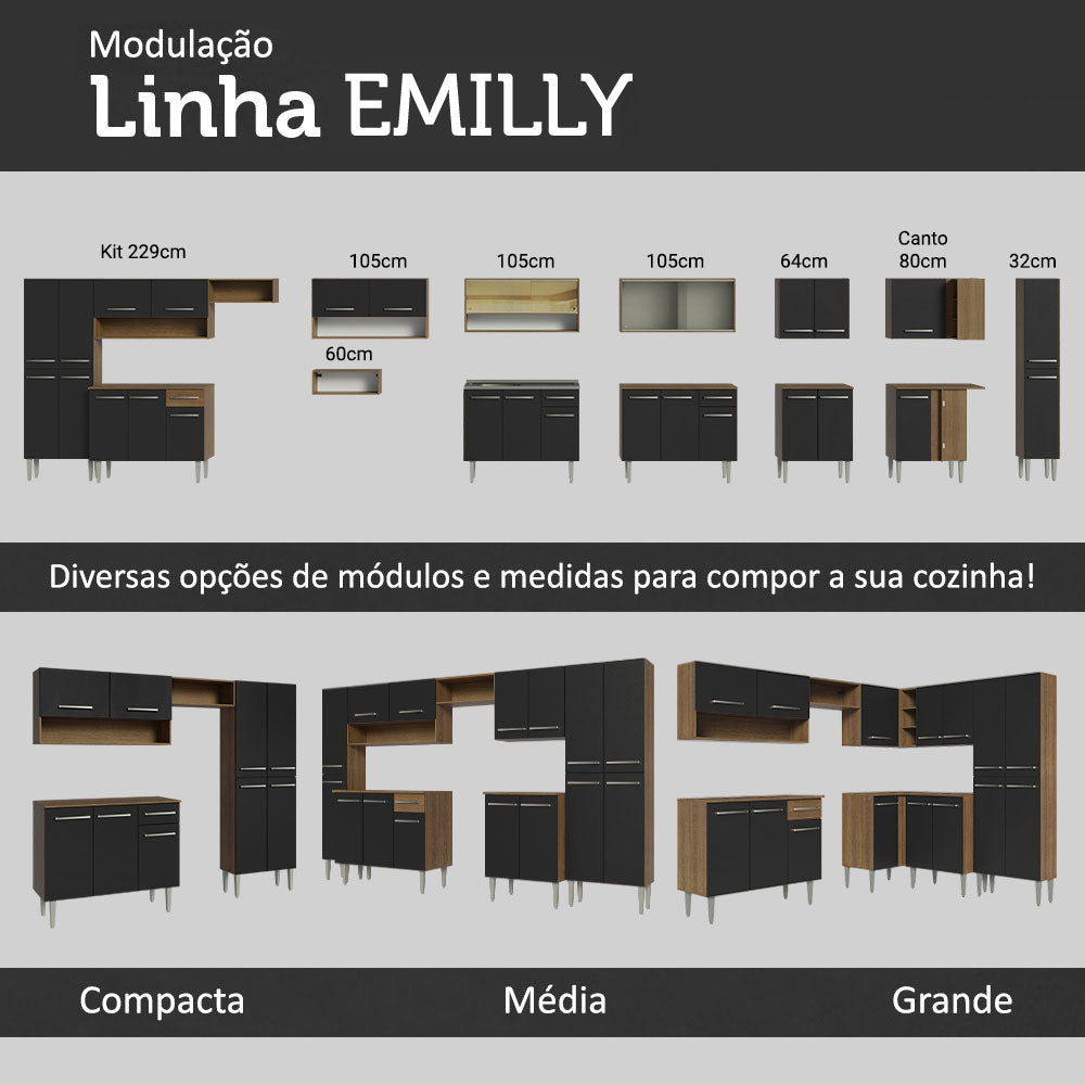 Cocina Integral 165cm Marrón/Negro Emilly 08