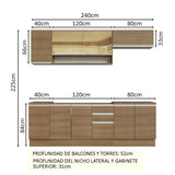 Cocina Integral 240cm Sin Mesón de Acero Marrón Glamy Madesa 03