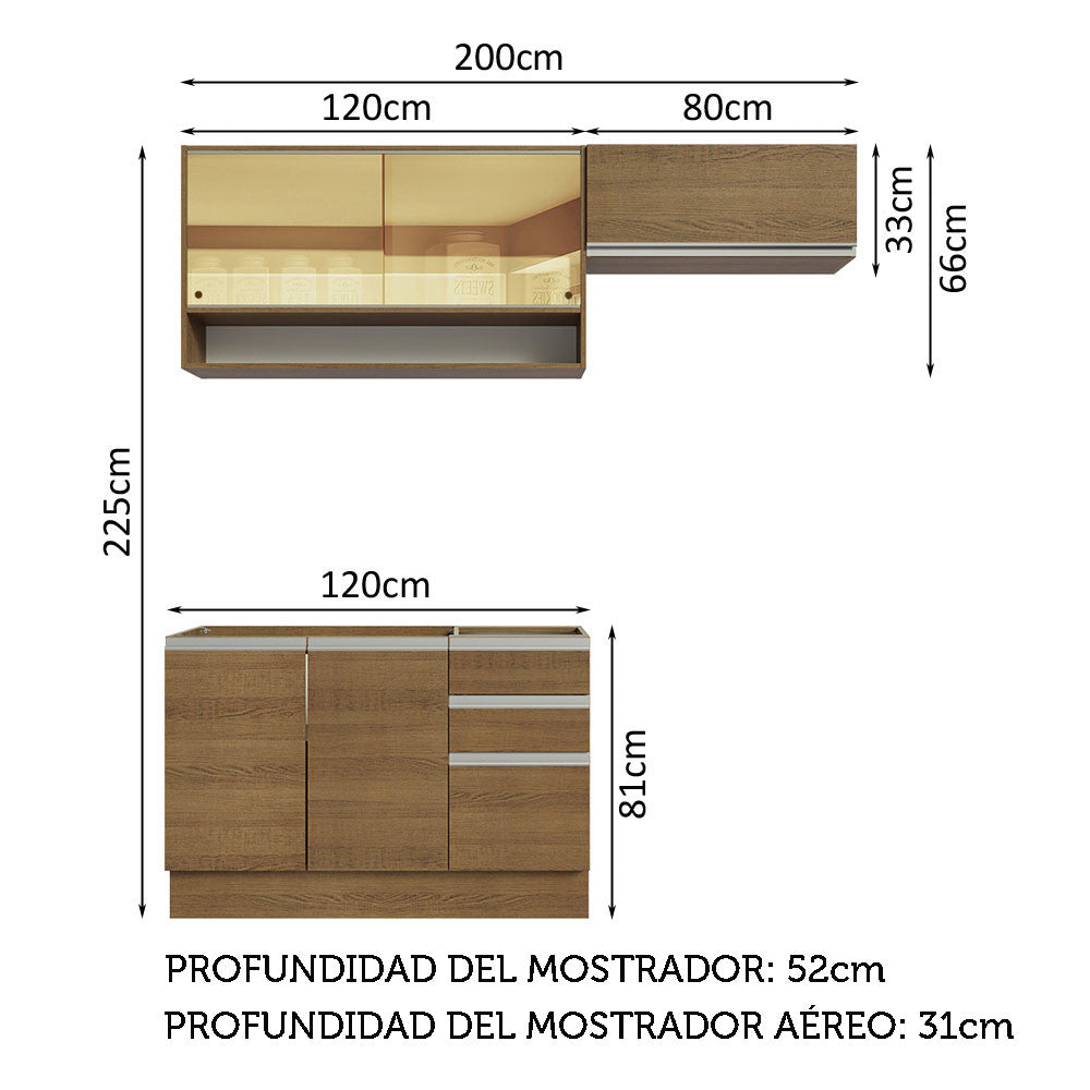 Cocina Compacta 200cm Marrón Glamy Madesa 08