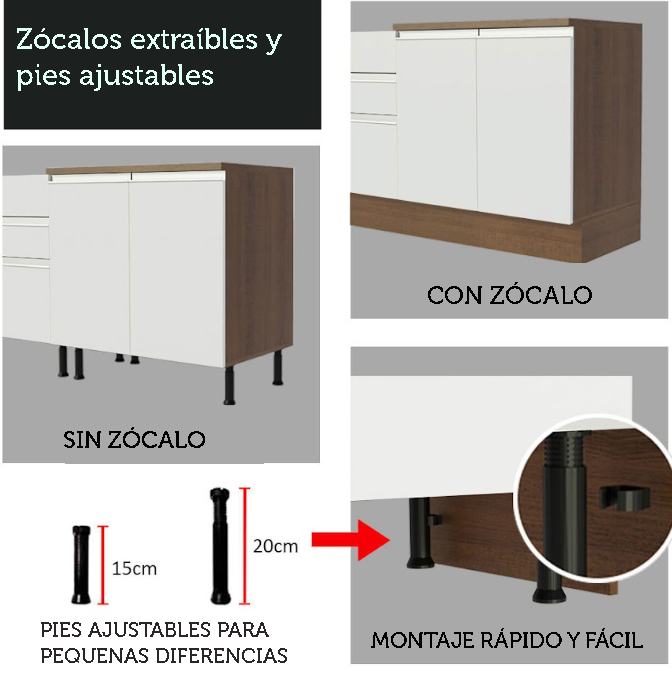 Gabinete Bajo Esquinero 94 cm 1 Puerta Marron/Blanco Glamy Madesa