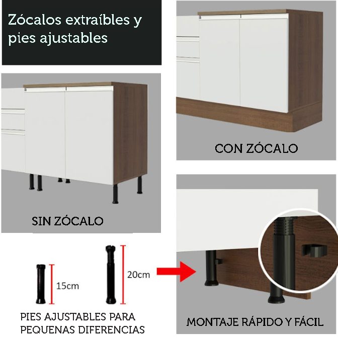 Mueble de Cocina Madesa Glamy 60 cm 3 Cajones Marron/Blanco