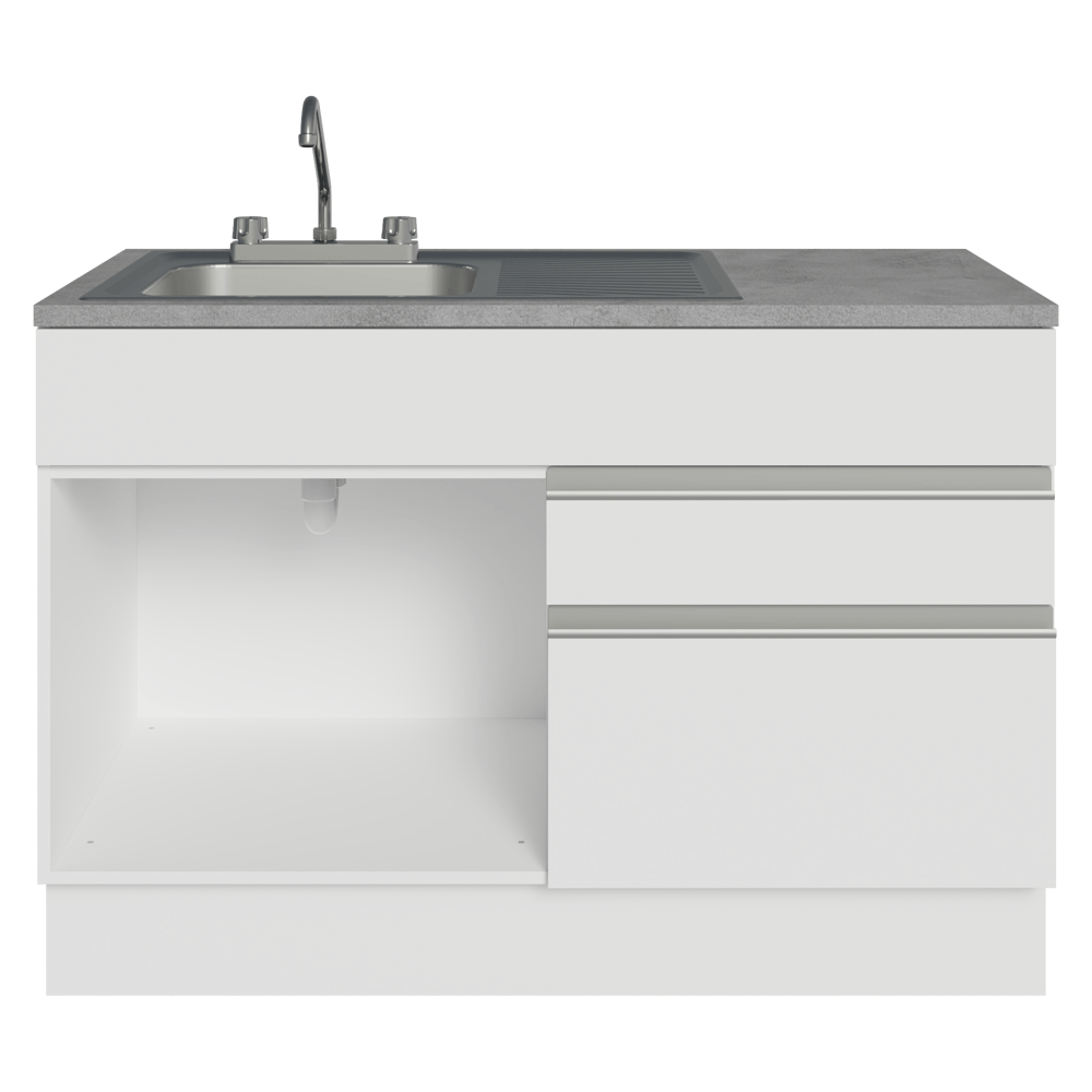 Gabinete Bajo para Fregadero con Accesorios de Cocina 120 cm 1 Puerta 2 Cajones Blanco Glamy Madesa