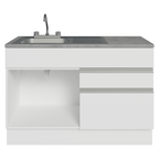 Gabinete Bajo para Fregadero con Accesorios de Cocina 120 cm 1 Puerta 2 Cajones Blanco Glamy Madesa