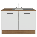 Gabinete Bajo para Fregadero con Accesorios de Cocina 120 x 60 cm 2 Puertas (Con Encimera) Agata Marrón/Blanco
