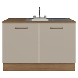 Gabinete Bajo para Fregadero con Accesorios de Cocina 120 x 60 cm 2 Puertas (Con Encimera) Agata Marrón/Crema
