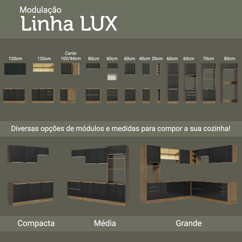 Gabinete Bajo para Fregadero 120 cm 2 Puertas (Sin Encimera) Lux Marrón/Negro