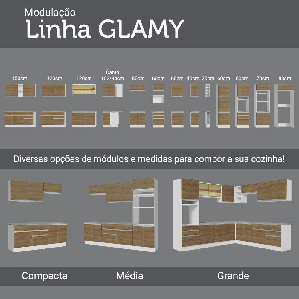 Cocina Integral Esquinera 504 cm Blanco/Marrón Glamy 01